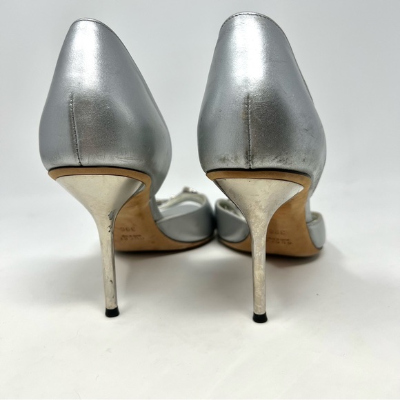 GUCCI Silver Leather Horsebit Open Toe Pumps Size 39 authentic Preowned - Picture 5 of 8